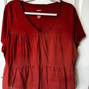 Sonoma Red V-Neck Tiered Short Sleeve Tunic